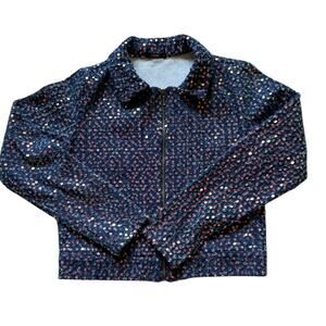 Notable Womens/Teen Sequins Blue/Navy Crop Jacket Size Small Glam Shiny